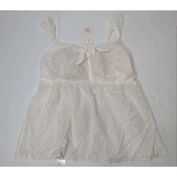 Candie's Women's SZ L Tie-Front Ruffle Strap White Eyelet Babydoll Top New w Tag - Picture 7 of 13
